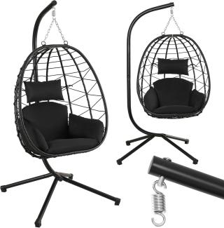 Makika Hängesessel mit Gestell, höhenverstellbar aus Polyrattan, Schwarz, 95x93x197cm