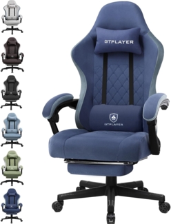 GTPLAYER Gaming Stuhl Ergonomischer Gaming Sessel Schreibtischstuhl mit Stoffoberfläche, Federsitzkissen, Verbindungsarmlehnen und Fußstütze blau