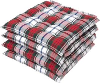 Homescapes Stuhlkissen Sitzkissen Macduff mit Schottenmuster, 100% Baumwolle, 4er-Set