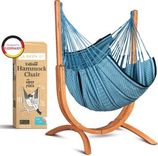 La Siesta Hängesessel Udine Organic Zebra blau - aus 100 % Bio-Baumwolle mit Eucalyptus-Gestell