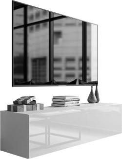 lukmebel TV-Hängeschrank Colgante, B150 x H36 x T40 cm, 2 Innenfächer, Klapptür „Push-to-Open-System“, Wandmontage, Hochglanzoptik
