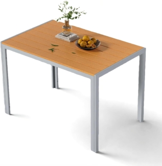 Clevich Gartentisch 110x70 cm aus Aluminium & WPC - Wetterfeste Balkontafel, hitze- und witterungsbeständig für Terrasse und Garten in Hellgrau + Teakbraun