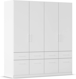Rauch Möbel Dundee, Kleiderschrank, Schrank, Garderobe, Organizer, 4-türig, 8 Schubladen, Farbe Weiß, Stangengriff Weiß, 181 x 197 x 54 cm