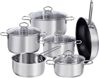 Kopf Topf-Set Merkur 6-tlg, Edelstahl (6-tlg), Kochtopfset Induktion, mit Schüttrand, Literskala und Glasdeckel