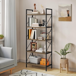 YITAHOME Bücherregal, Standregal mit 5 Ebenen, Hohes Lagerregal mit Metallrahmen, Industrielles Ausstellungsregal, Regaleinheiten, für Wohnzimmer, Schlafzimmer, Homeoffice, Küche, Grau Regal