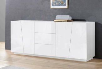 Dmora - Kommode Sven, Küchen-Sideboard mit 4 Türen und 3 Schubladen, Wohnzimmer-Buffet, 100 % Made in Italy, 220 x 43 x 86 cm, glänzendes Weiß,