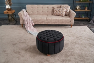 Atelier Del Sofa Stylish Pouffe with Velvet Finish, Anthracite & Pink, 65 x 42 x 65 cm | 100% Polyester, Wooden Body | Perfect for Modern & Traditional Spaces