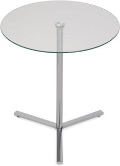 Versa Bude Beistelltisch für das Wohnzimmer, Schlafzimmer oder die Küche. Moderner, niedriger Tisch, Maßnahmen (H x L x B) 56 x 50 x 50 cm, Glas und Metall, Farbe: Silber