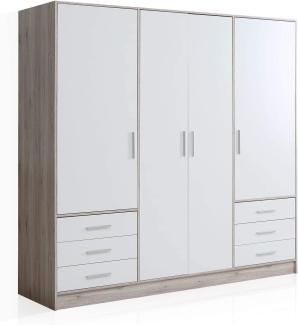 Möbel-Eins JAMI Kleiderschrank 4-trg. mit 6 Schubkästen, Material Dekorspanplatte sandeichefarbig/weiss