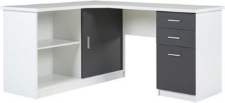 Vente-unique - Eckschreibtisch mit 2 Türen & 2 Schubladen - Weiß & Grau - NORWY