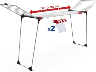 Vileda Infinity Flex Plus Wäscheständer, bis zu 2m ausziehbares Mittelteil, 30m Trockenleine, hohe Flügel mit XXL-Leinen, Eco-Verpackung