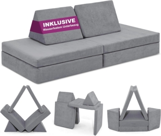 Linodino Kindersofa Spielsofa I aus Schaumstoff Bausteine I Spielcouch für Kinder, Wasserfeste Unterbezüge, Waschbare Chenille Bezüge 30°