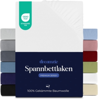 Dreamzie Premium Spannbettlaken 80x200 cm, Spannbetttuch für Dicke Matratzen bis zu 12 cm, Bettlaken 100% Jersey Baumwolle, 150 g/m², Oeko-TEX Zertifiziert - Weiß