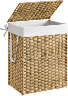 Songmics Wäschekorb handgeflochten, Rattan Naturfarben, 90L 46 x 33 x 60 cm