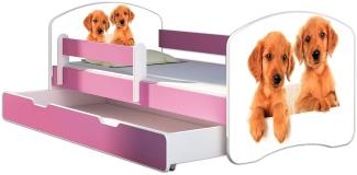 Kinderbett Jugendbett mit einer Schublade und Matratze Rausfallschutz Rosa 70x140 80x160 80x180 ACMA II (39 Welpen, 80x160 cm mit Bettkasten)