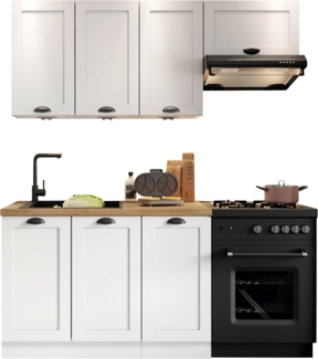 Küchenzeile Monit 180 (Farbe: Weiß / Weiß + Eiche Arlington, mit LED-Beleuchtung)