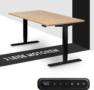 boho office® homedesk - elektrisch stufenlos höhenverstellbares Tischgestell in Schwarz mit Memoryfunktion, inkl. Tischplatte in 160x80 cm in Wildeiche