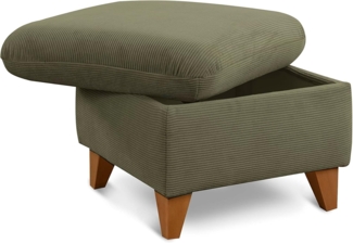 CAVADORE Stauraum-Hocker Trend / Skandinavischer Hocker mit eichefarbenen Holzfüßen / 249 x 86 x 162 / Cord, Olive