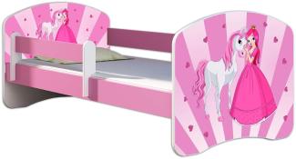 Kinderbett Jugendbett mit einer Schublade und Matratze Rausfallschutz Rosa 70x140 80x160 80x180 ACMA II (08 Princess, 80x160 cm)