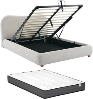Vente-unique - Bett mit Bettkasten - 120 x 190 cm - Stoff - Beige + Matratze - VANARI