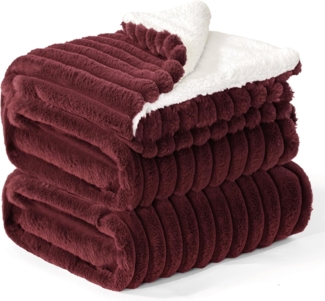 BEDELITE Kuscheldecke Flauschig Decke Groß - Dicke XXL Sherpa Decken Rot 220x240 für Bett, warme Cord Kuscheldecken Burgunderrot weiche Fleecedecke Wohndecke als Tagesdecke für Schlafzimmer