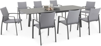IDIMEX Garten-Essgruppe VERANO, Gartenmöbel Set mit ausziehbarem Tisch & 8 Stühlen anthrazit