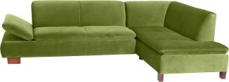 Terrence Ecksofa Samtvelours Olive Buche Nussbaumfarben