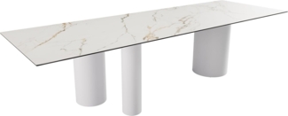 Esstisch Edge 300x100 Keramik Calacatta Luxe Weiß-Gold-Grau Troa Metall Weiß