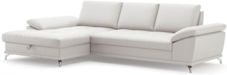 Cavadore Eckcouch Castiel mit Federkern / Ecksofa mit großem Longchair, Sitztiefenverstellung und mattschwarzen Metallfüßen / 301 x 89 x 176 / Echtleder, Weiß