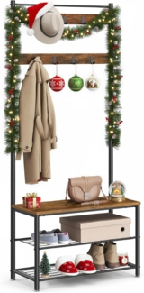 Vasagle Garderobenständer, Kleiderständer mit Schuhablagen, Schuhregal mit Sitzfläche für Flur, mit Haken, Metallrahmen mit matter Oberfläche, von Songmics HSR41BX