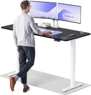 Höhenverstellbarer Schreibtisch - Höhenverstellbar Elektrisch mit Flüsterleisem Dual-Motor & Touchscreen - Hohe Tragfähigkeit - Stehtisch von Desktronic, Weiß + Schwarz, 180x80 cm