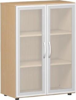 Flügeltürenschrank mit satinierten Glastüren im Holzrahmen, 80x40x110cm, Buche