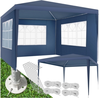 tectake® Pavillon 3x3 m mit verstärktem Gestell, Zelt groß, wasserdicht, Gartenpavillon, Partyzelt, Event Shelter, Festzelt, Gartenpavillon 3x3 m mit 3 Seitenwänden mit Fenstern, inkl. Heringe - blau