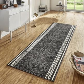 Kurzflor Teppich Läufer Casa Schwarz Creme - 80x350x0,9cm