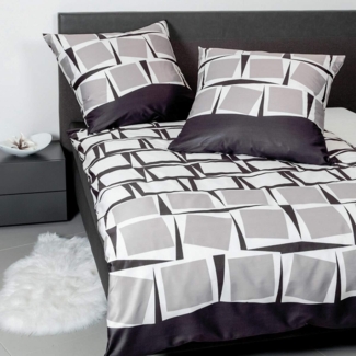 Janine Mako Satin Bettwäsche 2 teilig Bettbezug 155x220 cm Kopfkissenbezug 80x80 cm J. D. 87060-08 schiefer platin