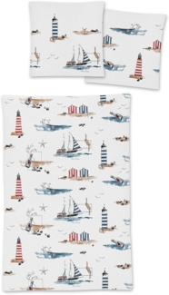Irisette Easy Soft-Seersucker Bettwäsche 155x220 Leuchtturm Boot Maritim 8329-90