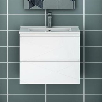 Acezanble Waschtisch mit Unterschrank 60 cm Hochglanz Weiß Badmöbel Gäste WC