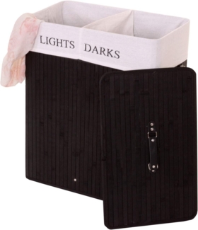 Wäschekorb HWC-C21, Laundry Wäschebox Wäschesammler Wäschebehälter, Bambus 2 Fächer 63x55x34cm 100l ~ schwarz