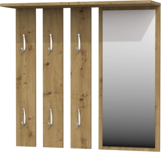 ibonto Wandgarderobe Modernes Flurmöbel-Set mit Großem Spiegel 6 Doppelhaken handwerkliche eiche (H 82 x T 15 x B 85 cm)