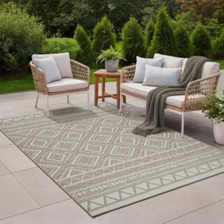 the carpet Calgary - robuster Teppich, Flachgewebe, modernes Design, ideal für Wohnzimmer, Esszimmer und Außenbereich, In- und Outdoor, Vintage-Optik, Boho-Style, Beige, 300x400 cm