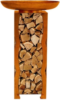 HOME DELUXE 'FRANK' Feuerschale und Holzlager, made in Germany, Stahl Silber/Rostbraun, Ø 60x13,5 cm