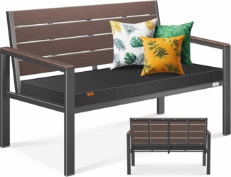 KESSER® Gartenbank mit Kissen – Sitzbank Wetterfest 2-Sitzer Parkbank in Holzoptik Balkonbank für Garten Terrasse Balkon bis 300 kg belastbar UV-beständig inkl. abnehmbarem & waschbarem Polsterbezug Coffee / Anthrazit