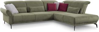 CAVADORE Ecksofa Cooper / Luftige Eckcouch mit Ottomane rechts, schwarzen Metallfüßen und feinem Cord-Bezug / 294 x 88 x 242 / Cord, Grün