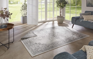 NORTHRUGS In- und Outdoor Teppich Borbon 200x290 cm - Wendeteppich Wetterfest Orientalisches Vintage Design Läufer für Balkon Terrasse Garten Wintergarten Wohnzimmerteppich Wasserfest in Grau Creme