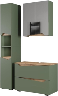 Badmöbel-Set Marelle Grün/Artisan 3 Teile mit Hochschrank Vicco
