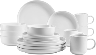 Geschirr Set fr 4 Personen in modernem skandinavischem Design, 16-teiliges Kombiservice aus Keramik in Wei