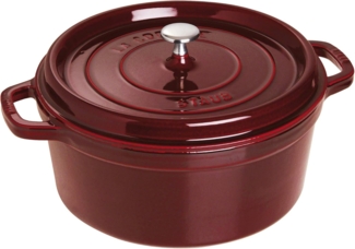 STAUB Gusseisen Bräter/Cocotte, Rund 28 cm, 6,7 L, Aromaregen Funktion, Für alle Herdarten geeignet, Grenadine