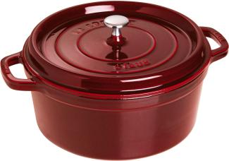 STAUB Gusseisen Bräter/Cocotte, Rund 28 cm, 6,7 L, Aromaregen Funktion, Für alle Herdarten geeignet, Grenadine