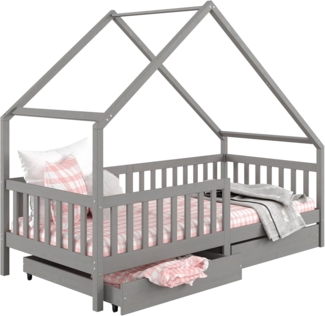 IDIMEX Kinderbett ALVA, Hausbett Montessori Kinderbett 90x200 Kiefer 2 Schubladen