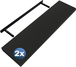 Casaria Wandregal mit Halterung, 2 Stück, MDF, Schwarz / Matt, 90 x 23 x 3,8cm